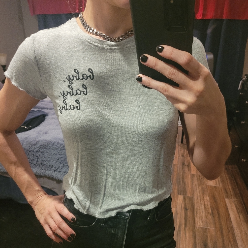 Forever 21 Cropped Tee Gray Medium
